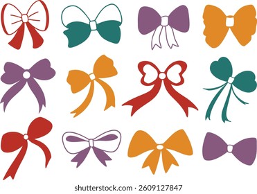 Collection of colorful bows and ribbons for decoration and design