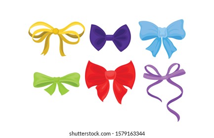 Collection of Colorful Bows and Ribbons of Different Shapes, Holiday Celebration Design Element Vector Illustration