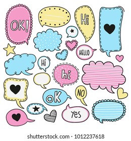 Collection of colorful bright speech bubbles. Vector graphic design illustration