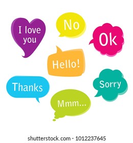 Collection of colorful bright speech bubbles. Vector graphic design illustration