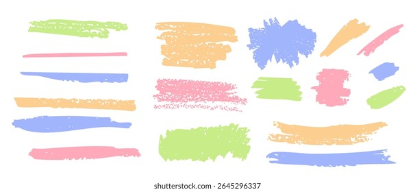 A collection of colorful brush strokes and scribbles, perfect for creative highlight and decoration.
