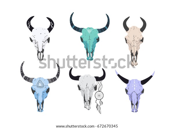 arm coping våben Collection Colorful Bull Cow Buffalo Skulls Stock Vector (Royalty Free)  672670345