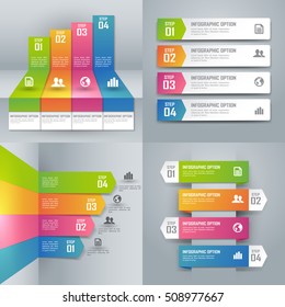 Collection of colorful business infographics in paper style, vector art and illustration.
