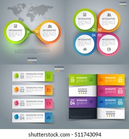 Collection of colorful business infographics in paper style, vector art and illustration.