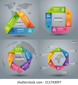 Collection of colorful business infographics in paper style, vector art and illustration.