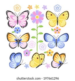 A collection colorful butterflies and flowers/Butterflies and Flowers Icon Set