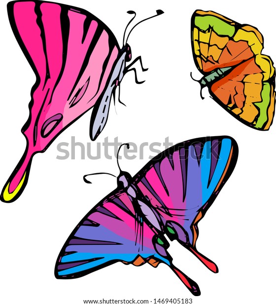 Collection Colorful Butterflies Vector Handdrawn Style Stock Vector Royalty Free 1469405183 4935