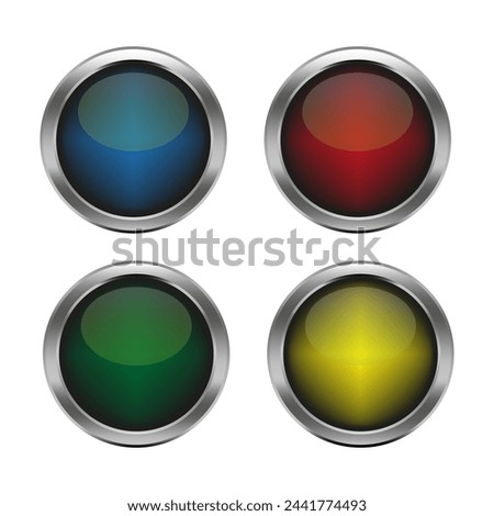 Collection of colorful button icons. Red, blue, green, yellow design elements. Interface concept. Glossy round shapes. Vector illustration. EPS 10.