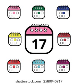 Collection of colorful calendar icons for websites and graphic resources, Calendar icon with specific day marked, day 17.