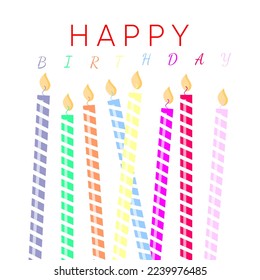 Collection colorful candles for birthday. Card Happy Birthday. Cartoon flat design. Vector illustration.