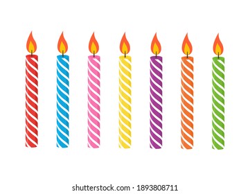 Collection colorful candles for birthday, isolated on white background. Cartoon flat design. Vector illustration.