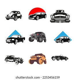 Collection of colorful car vectors consisting of jeeps, vw combi, trucks, pick-ups, racing, sedans, minibuses and others
