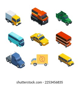 Collection of colorful car vectors consisting of jeeps, vw combi, trucks, pick-ups, racing, sedans, minibuses and others