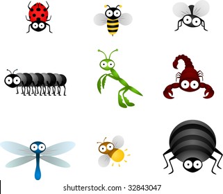 a collection of colorful cartoon insects