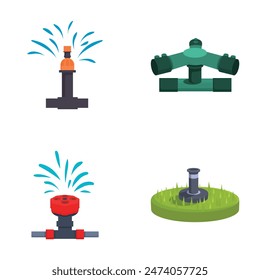 Collection of colorful cartoon sprinkler icons for garden irrigation and lawn watering