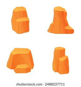 Collection of colorful cartoon stone boulders set. Isolated vector graphic illustration. Perfect for nature and environment game art design. With elements of geology. Minerals
