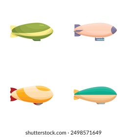 Collection of colorful cartoonstyle airships in various designs, perfect for children's illustrations