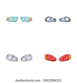 Collection of colorful cartoonstyle vehicle headlights and taillights isolated on white background