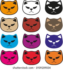 collection of colorful cat faces flat illustration modern design vector graphics icons