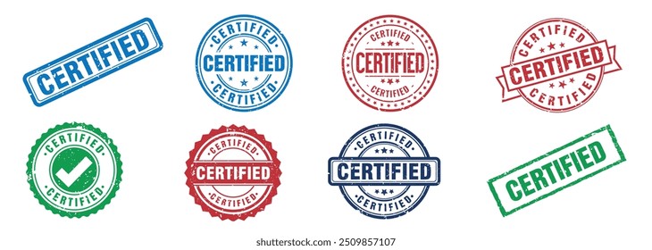 Collection of Colorful Certified Stamps and Seals Vector Icons