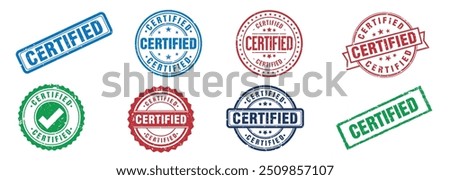 Collection of Colorful Certified Stamps and Seals Vector Icons