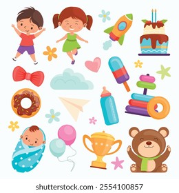 A collection of colorful children's toy elements