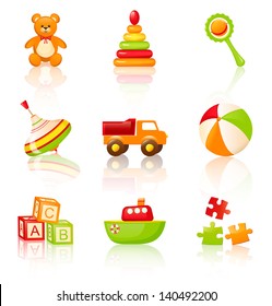 Collection of colorful children's toys. Vector icons.