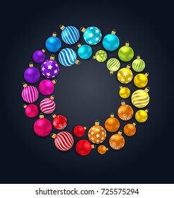 Collection Colorful Christmas Glass Balls on Dark Background - Illustration Vector