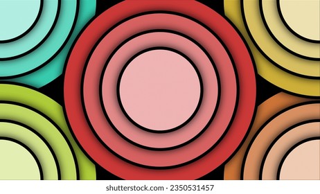 collection of colorful circles stacked with paper bump texture, background wallpaper