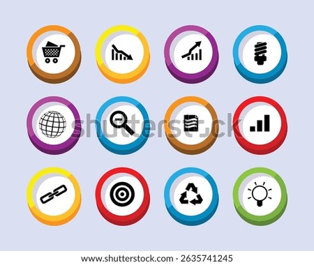 Collection of colorful circular icons representing various business and technology concepts