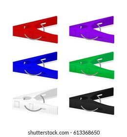 Collection of colorful clothes pegs. Vector illustration.