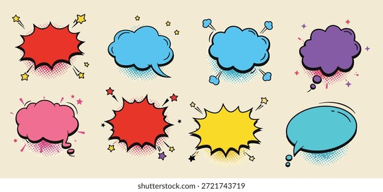 collection of colorful comic book speech and thought bubbles