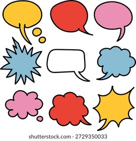 Collection of colorful comic book style speech bubbles