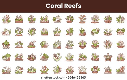 A collection of colorful coral reef illustrations showcasing various marine plants and structures. Perfect for aquarium lovers and ocean-themed designs.