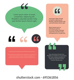 Collection of colorful creative quote bubble with commas. Template for text.