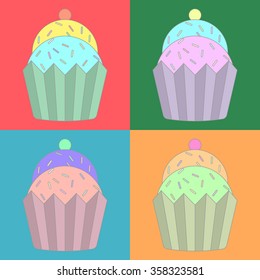 Collection of colorful cupcake icons, vector eps10