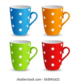 Collection of colorful cups with white dots template