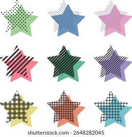 A collection of colorful and cute Memphis design overlapping stars