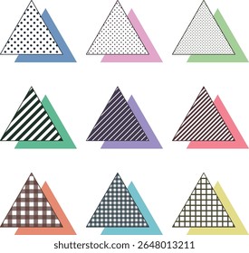Une collection de triangles colorés et mignons qui se chevauchent dans le design de Memphis (avec ombre)