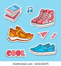a collection of colorful cute shoe stickers set vector design for paper