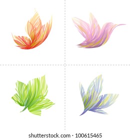 Collection of colorful design elements: butterfly, hummingbird, leaf, flower. Vector illustration.