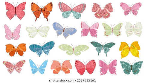 collection of colorful different butterflies. isolated set of cute insects.  vector illustration of cartoon moths