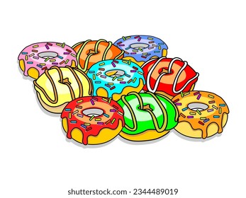 Colección de coloridos donuts vector