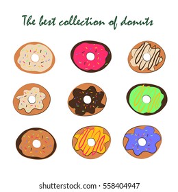 Collection colorful donuts on an isolated background