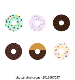 Collection colorful donuts vector illustration.