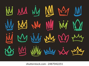 Collection Of Colorful Doodles Depicting Various Crown Designs, Showcasing Different Styles And Shapes In Vibrant Colors
