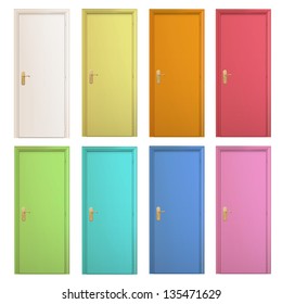 Collection of colorful doors on isolated background. Vector design.