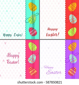 Collection of colorful Easter card. Three easter eggs. Vector illustration