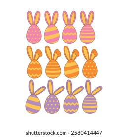 Collection of colorful easter egg with bunny ears illustration