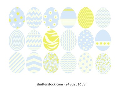 Collection of colorful Easter Eggs isolated on white background. Colorful patterns. Big set of Easter egg icons. Set of Easter eggs with different patterns. Vector Illustration. EPS 10. 